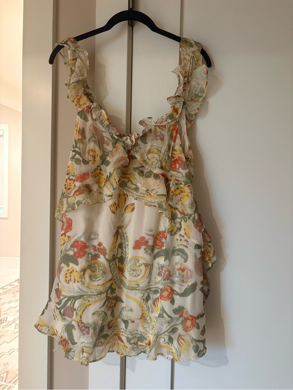 Free People Floral Ruffle Camisole - Cream with Yellow, Green & Coral